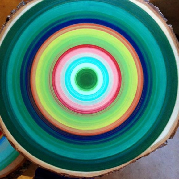 Painted Tree Ring Wood Slice Abstract Wall Art W/ Bling Gift, Minimalist, Fine - Picture 14 of 15